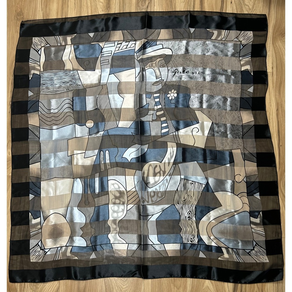 Picasso Scarf‎ Women's Cubist Abstract Art to Wear Square Wrap Artsy Neutral